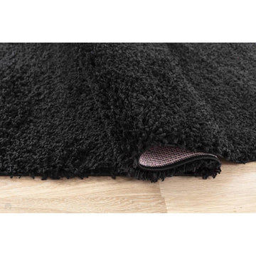 Oxford OXF00 Plain Plush Soft Stain-Resistant Textured Polypropylene Shaggy Black Round Rug-Desire Rugs-Rug Love - The Most Loved Rug Store